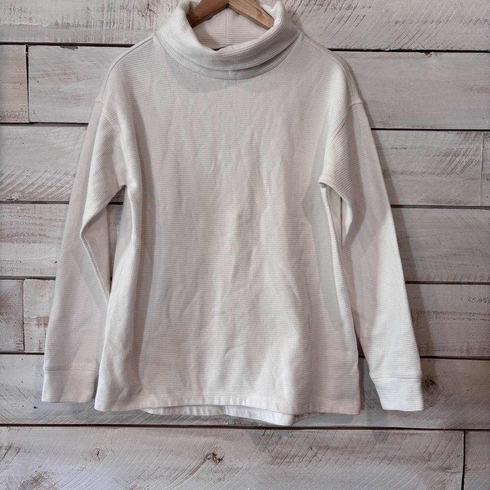 Lands End Turtle Neck Sweater White Sz Medium Pull Over